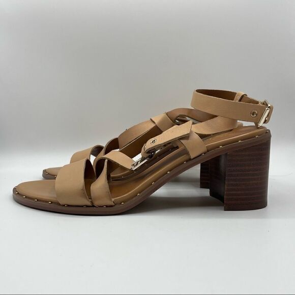 Franco Sarto Halina Leather Studded Block Heel Strappy Buckle Sandals - Picture 3 of 7